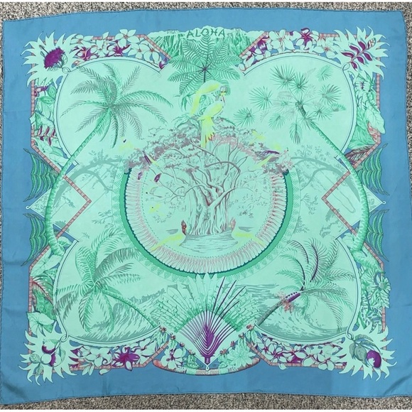 HERMES Rare Vintage Collectable Carre 90 Aloha Dip-Dye Turquoise Silk Scarf - Picture 1 of 10